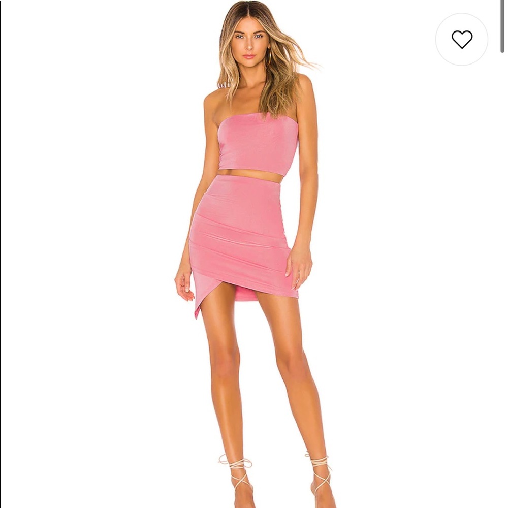 Superdown strapless mini set with top and skirt in rose pink. NEW WITH TAGS